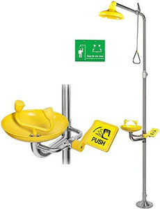 lot 3437 image: CGOLDENWALL Emergency Eyewash Station with Shower, Combination Eye Wash Station and Shower System, Eye&Face Washer Station, 304 Stainless SteelEyewash Sign, NPT threads