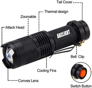 lot 3446 image: ABCLIGHT Small Tactical LED Flashlight, 3 Modes Zoomable with Clip 300 Lumens Bright EDC Flashlight, 2 pack unknown battery type