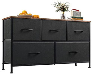 lot 3465 image: WLIVE Dresser for Bedroom with 5 Drawers, Wide Chest of Drawers, Fabric Dresser, Storage Organizer Unit with Fabric Bins for Closet, Living Room, Hallway, Nursery, Black and Rustic Brown
