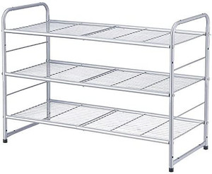 lot 3468 image: Simple Trending 3-Tier Stackable Shoe Rack, Expandable & Adjustable Shoe Shelf Storage Organizer, Wire Grid, white