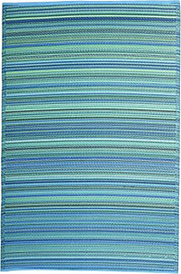 lot 3469 image: Fab Habitat Outdoor Rug - Waterproof, Fade Resistant, Crease-Free - Premium Recycled Plastic - Striped - Patio, Deck, Porch, Balcony, Laundry Room - Cancun - Turquoise & Moss Green - 4 x 6 ft