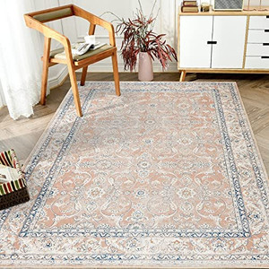 lot 3471 image: JINCHAN Area Rug 4x6 Persian Rug Pink Vintage Rug Traditional Distressed Foldable Thin Rug Retro Floor Cover Indoor Mat Kitchen Floor Cover Floral Print Non Slip Carpet Bathroom Bedroom Living Room print may vary