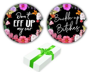 lot 3481 image: Car Coasters For Cup Holders Absorbent 2 Pack Funny Car Cup Holder Coasters Cute Car Accessories For Women Ceramic Car Coaster To Keep Cupholder Clean With Cork Base Finger Notch For Easy Removal in Bahrain