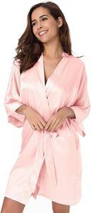 lot 3492 image: SIORO Womens Satin Robe Silk Kimono Bathrobe for Bride Bridesmaids Wedding Party Loungewear Short Small