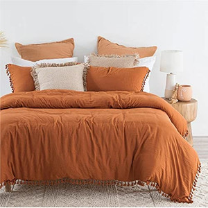 lot 3506 image: Generic Burnt Orange Washed Duvet Cover Tufted Duvet Cover Tassel Duvet Cover Bohemian Bedding Cotton Exclusive Duvet Cover UO Bedding US Duvet Cover Comforter Cover (Full 80X90 Inches) just the cover and 2 pillow covers no comforter