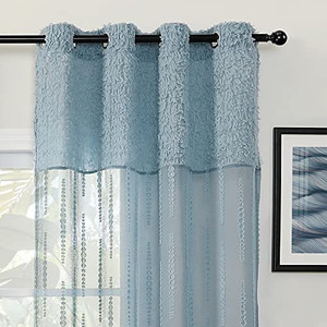 lot 3507 image: MYSKY HOME Blue Snowflake Pattern Room Darkening Sheer Curtains 95 Inch Length for Bedroom Grommet Window Curtain 2 Panels