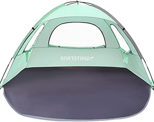 lot 7097 image: WhiteFang Beach Tent Anti-UV Portable Sun Shade Shelter for 3 Person, Extendable Floor with 3 Ventilating Mesh Windows Plus Carrying Bag, Stakes and Guy Lines