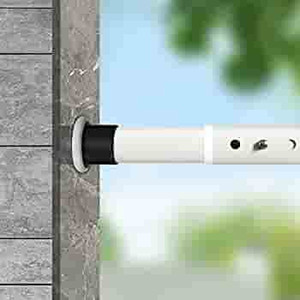 lot 7098 image: Oxdigi Tension Shower Doorway Curtain Rod  Adjustable 82.7 - 102.4 inches No Drilling Window Curtain Rod for Bathroom, Indoor Decor  Cream White