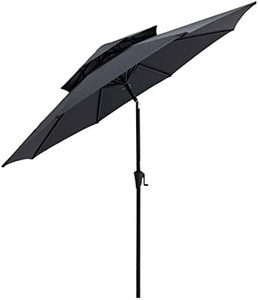 lot 7099 image: FLAME&SHADE 9 ft Double Top Outdoor Market Patio Table Umbrella with Tilt, Anthracite