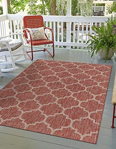 lot 7105 image: Unique Loom Trellis Collection Area Rug-Lattice Design, Moroccan Inspired for IndoorOutdoor D�cor, 4 ft x 6 ft, Rust RedBeige