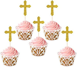 lot 7116 image: 24 Pcs Christening Crosses Cupcake Toppers 2 pack