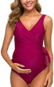 lot 7132 image: Tempotrek Maternity Swimsuit One Piece Elegant V Neck Pregnancy Swimwear Tie Front Bowknot Bathing Suit Monokini size xl