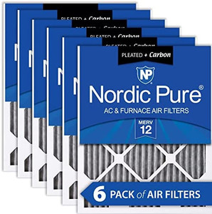 lot 7888 image: Nordic Pure 20x20x1 MERV 12 Pleated Plus Carbon AC Furnace Air Filters 6 Pack
