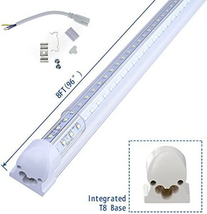 lot 7946 image: V Shape Integrated LED Tube Light, 8FT 72W (150W Fluorescent Equivalent), Works Without T8 Ballast, Plug and Play, Clear Lens Cover, Cold White 6000K Pack of 4