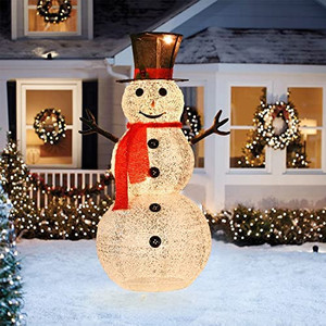 lot 7949 image: DearHouse 4Ft Collapsible Lighted Christmas Snowman with Removable Hands&Scarf,Pre-Lit LED Light Up Snowman with Top Hat,