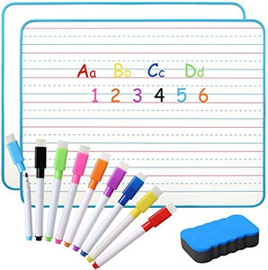 lot 7954 image: 9 X 12inch Blue Dry Erase Board with 9 Colors Markers Double Sided Dry Erase Lap Board with Lines Small White Board for Kids Learning Writing with 1Pc Dry Eraser (Blue)