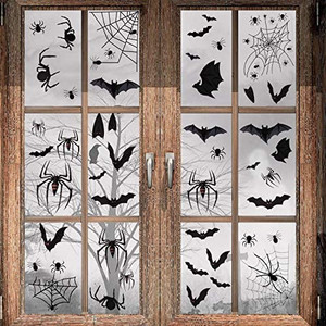 lot 7955 image: Halloween Decorations - 113 PCS Halloween Black Spider Bat Window Cling,