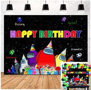 lot 7965 image: Among Us birthday photo backdrop 6x4