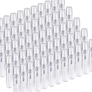 lot 7969 image: 60 Pack 3ml Mini Clear Plastic Spray Bottle Empty Cute Perfume Atomizer for Cleaning, Travel, Essential Oils, Perfume.