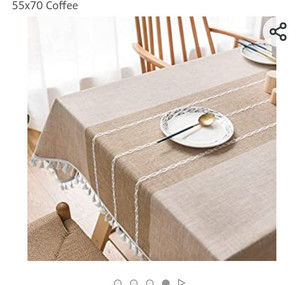 lot 8470 image: Lipo Waterproof Rectangle Tablecloth Burlap Embroidery - Linen Table Cloth Rustic Fabric Heavy Duty Rustic Embedded Table Runner Outdoor Tablecloths Gingham Table Cover for 6 Foot Tables 55x70 Coffee, Item May Differ From Stock Photos