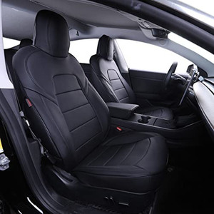 lot 8471 image: EKR Custom Fit Full Set Car Seat Covers for Select Tesla Model 3 2017 2018 2019 2020 2021- Leatherette (Black)