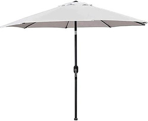 lot 8473 image: Blissun 9 Outdoor Aluminum Patio Umbrella, Striped Patio Umbrella, Market Striped Umbrella with Push Button Tilt and Crank (Grey)
