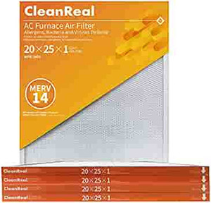 lot 8476 image: CleanReal 20x25x1 lint, dust, Pollen, High Grade MERV14 for eirfilter, 4-Pack