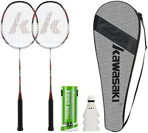 lot 8477 image: Kawasaki- 2 Player Badminton Racquets Set Double Rackets Aluminum Shaft Badminton Racket Set- 1 Carrying Bag Included