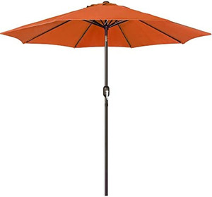 lot 8484 image: Blissun 9 Outdoor Aluminum Patio Umbrella, Market Striped Umbrella with Push Button Tilt and Crank (Orange)