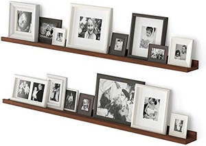 lot 8486 image: Wallniture Denver 48 Inch Long Floating Shelves for Wall, Narrow Picture Ledge Shelf Set of 2, Walnut Wood Wall Shelves