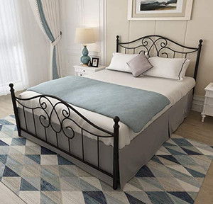 lot 8488 image: Vintage Sturdy Queen Size Metal Bed Frame with Headboard and Footboard Basic Bed Frame No Box Spring Needed, Queen, Antique Brown