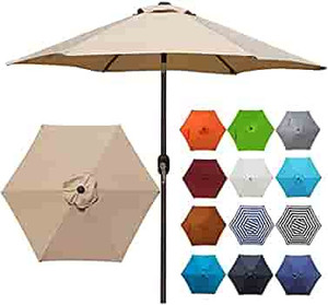 lot 8493 image: Blissun 7.5 ft Patio Umbrella, Yard Umbrella Push Button Tilt Crank (Tan)