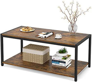 lot 8494 image: Besiture 43 Industrial Coffee Table for Living Room, 2 Tier Cocktail Table with Storage Shelf, Wood Look Accent Furniture with Metal Frame, Rustic Brown