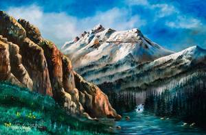 lot 102 image: Mountain Bloom  24 x 36 original oil on canvas by David Paine