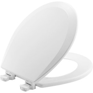 lot 280 image: Bemis Round Enameled Wood Toilet Seat in Cotton White with Easy��Clean Hinge