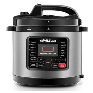 lot 290 image: Gowise usa 12-in-1 multi-use electric pressure cooker with stainless steel pot measuring cup spoon steam rack and basket 8-qt