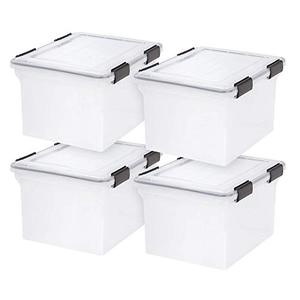 lot 2161 image: IRIS USA 32 Quart Weather-tight Plastic Storage Bin Tote Organizing Container with Durable Lid and Seal and Secure Latching Buckles, 4 Pack