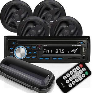 lot 2174 image: Wireless Bluetooth Marine Audio Stereo-Kit w Single DIN Universal Size Radio Receiver,Hands-Free Calling, 6.5 Waterproof Speakers,CD Player,MP3USBSD Readers & AMFM Radio-Pyle PLCDBT95MRB,BLACK