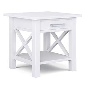 lot 2177 image: SIMPLIHOME Kitchener SOLID WOOD 21 inch Wide Square Contemporary End Table in White with Storage, 1 Drawer, 1 Shelf, for the Living Room and Bedroom