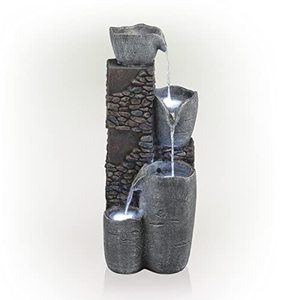 lot 2197 image: Alpine Corporation HIM562 4 Tier Stone Bowl LED Lights Fountain, Grey