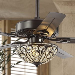 lot 2209 image: JONATHAN Y JYL9704A Classic Ali 3-Light Fandelier with Remote, Wrought Iron LED Ceiling Fan, 48, Oil Rubbed Bronze