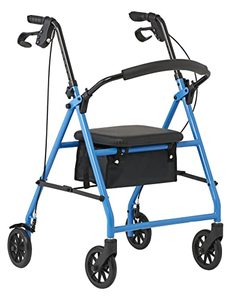 lot 2216 image: Medline Mobility Lightweight Folding Steel Rollator Walker with 6-inch Wheels, Adjustable Seat and Arms, Light Blue