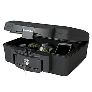lot 2223 image: SentrySafe H0100 Fireproof Waterproof Box with Key Lock, 0.17 Cubic Feet, Black