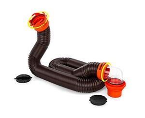 lot 2268 image: Camco RhinoFLEX RV Sewer Hose Kit with Swivel Transparent Elbow and 4-in-1 Dump Station Fitting, Brown, 15 Feet (39742)
