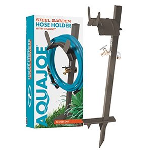 lot 2271 image: Aqua Joe SJ-SHSBB Garden Hose Solid Brass Faucet wQuick Install Anchor Base, Free-Standing, Tan