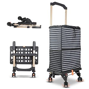 lot 2272 image: Folding Hand Truck Portable Dolly Utility Cart Rolling Crate with 4 Rotate Wheels 80KG176Lbs Heavy Duty Handcart Removable Bag Telescoping Handle for Moving Shopping Grocery Office Use(Black&White)