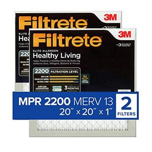lot 2277 image: Filtrete 20x20x1, AC Furnace Air Filter, MPR 2200, Healthy Living Elite Allergen, 2-Pack (exact dimensions 19.719 x 19.719 x 0.78)