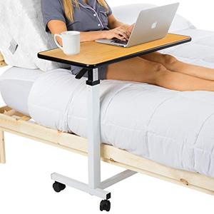 lot 2281 image: Vive Overbed Table (XL) - Hospital Bed Table - Swivel Wheel Rolling Tray - Adjustable Over Bedside Home Desk - Laptop, Reading, Eating Breakfast Cart Stand - Bedridden, Elderly (Brown)
