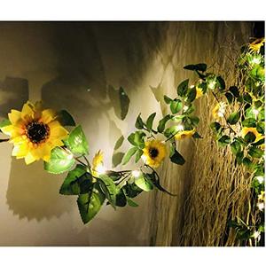 lot 2311 image: 2 Pack Artificial Sunflower String Lights, Fielegen 40 LED 13 FT Sunflower Garland with Lights Battery Powered Flower Fairy String Lights for Indoor Bedroom Wedding Home Garden Decor