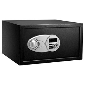 lot 2329 image: Amazon Basics Steel Security Safe with Programmable Electronic Keypad - Secure Cash, Jewelry, ID Documents - Black, 1 Cubic Feet, 16.93 x 14.57 x 9.06 Inches